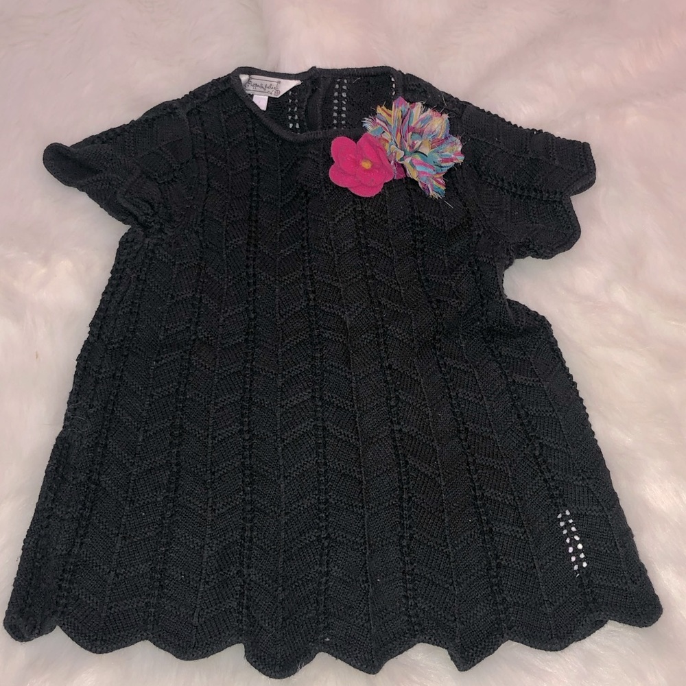 Pippa & Julie Black Knit Girls’ size 4 Dress with Colorful Flower Pin- $18